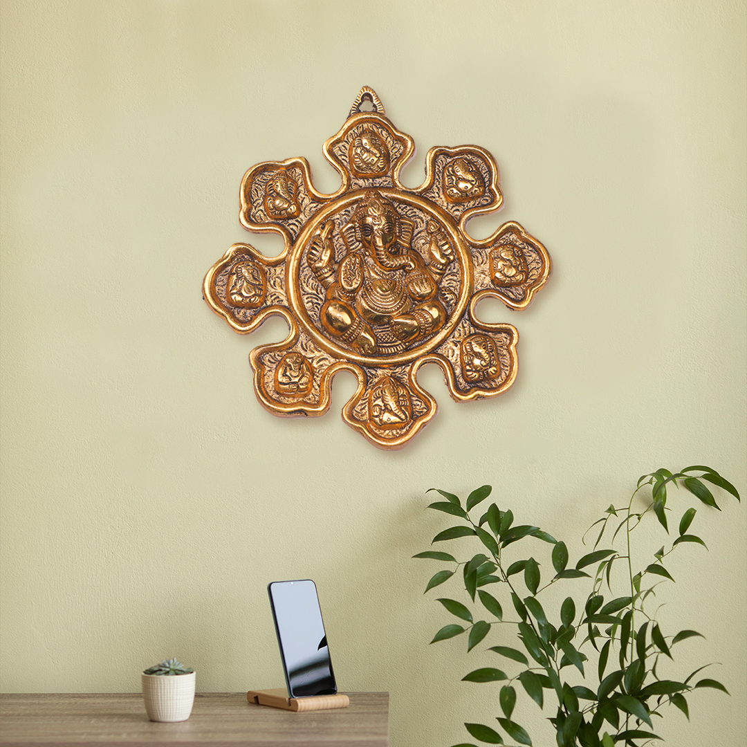 Devnidhii Asthmukhi Ganesh Wall Hanging in Gold Polish