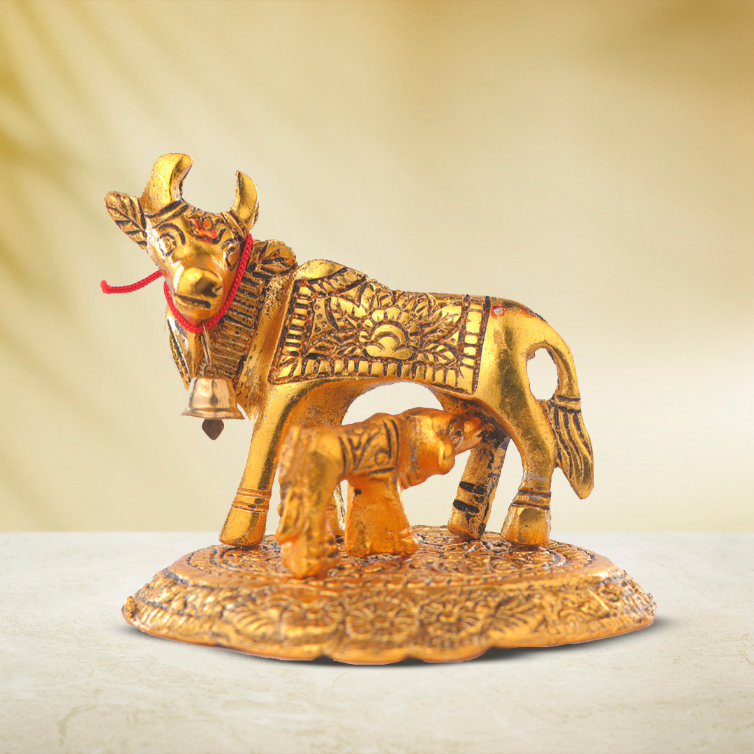 Devnidhii Kamdhenu Maa Gold Polish Idol Small Size Design 2