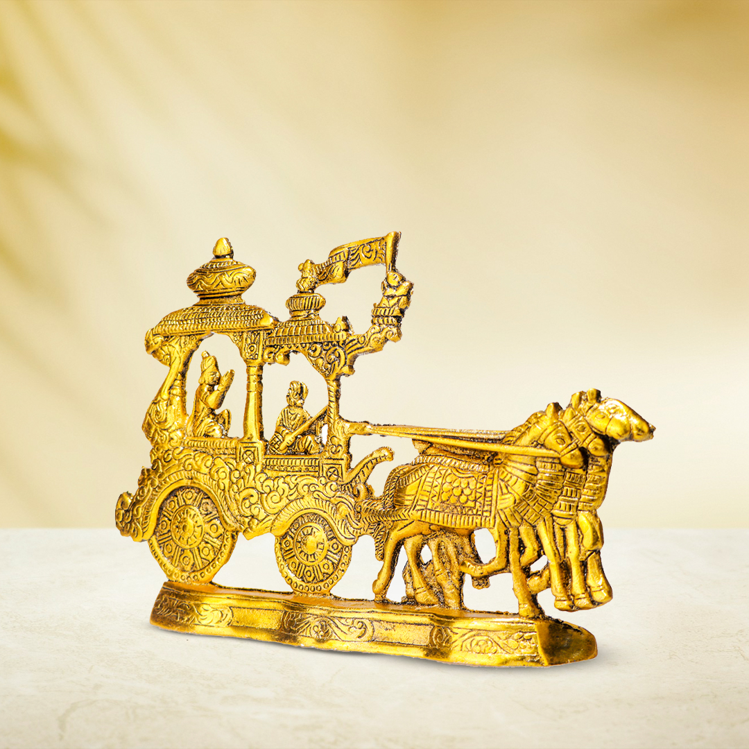 Devnidhii Krishna Arjun Rath Wall Hanging in Gold Polish