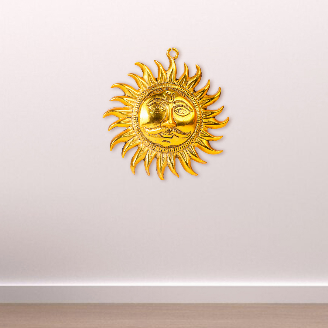Devnidhii Suryadev Face Wall Hanging in Gold Polish
