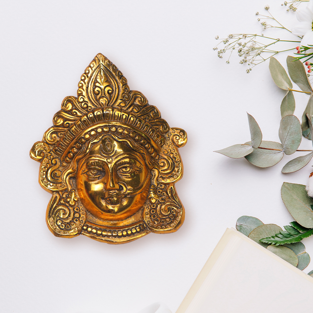 Devnidhii Maa Durga Face Wall Hanging in Gold Polish