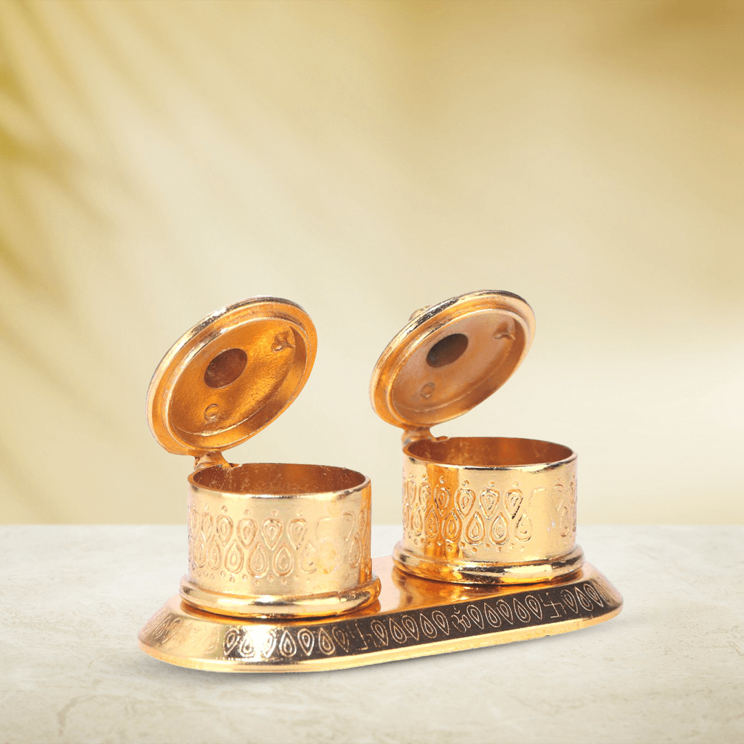 Devnidhii Kumkum/ Sindoor Box Double Round Dibbi in Gold Polish