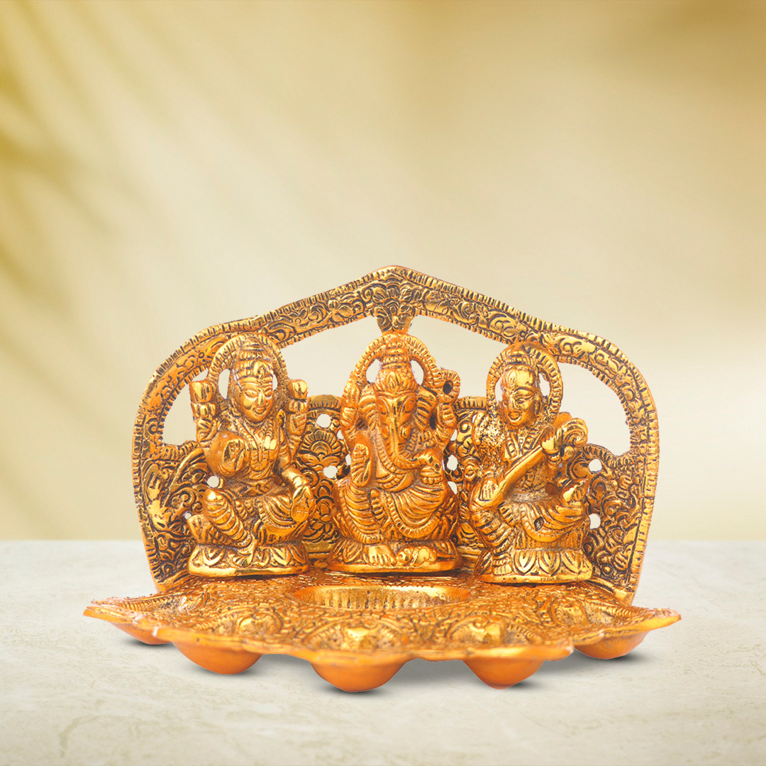 Devnidhii Diya Laxmi, Ganesh, Saraswati 5 Batti Gold Polish