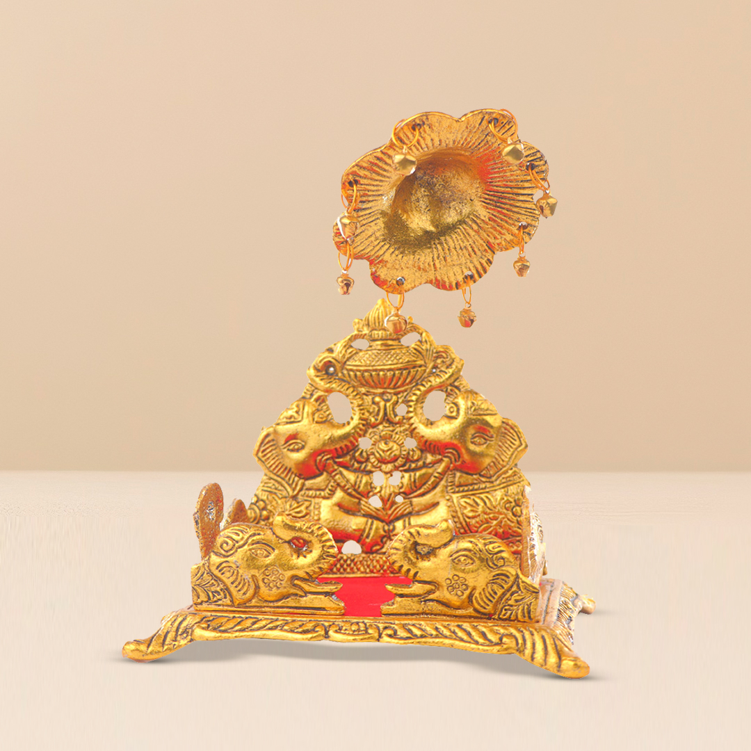 Devnidhii Singhashan For Laddu Gopal with Elephants in Gold Polish