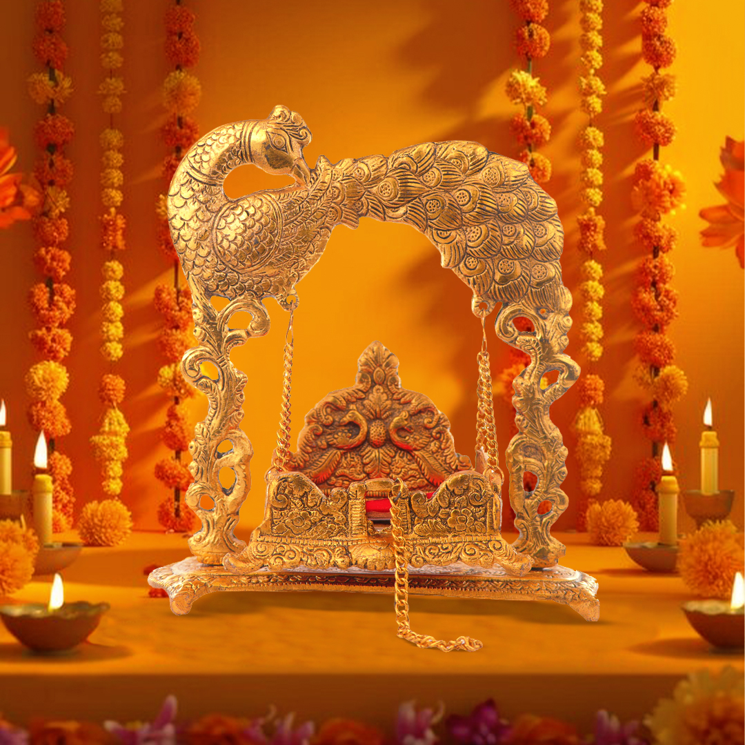Devnidhii Palna (Jhula) with Peacock in Gold Polish