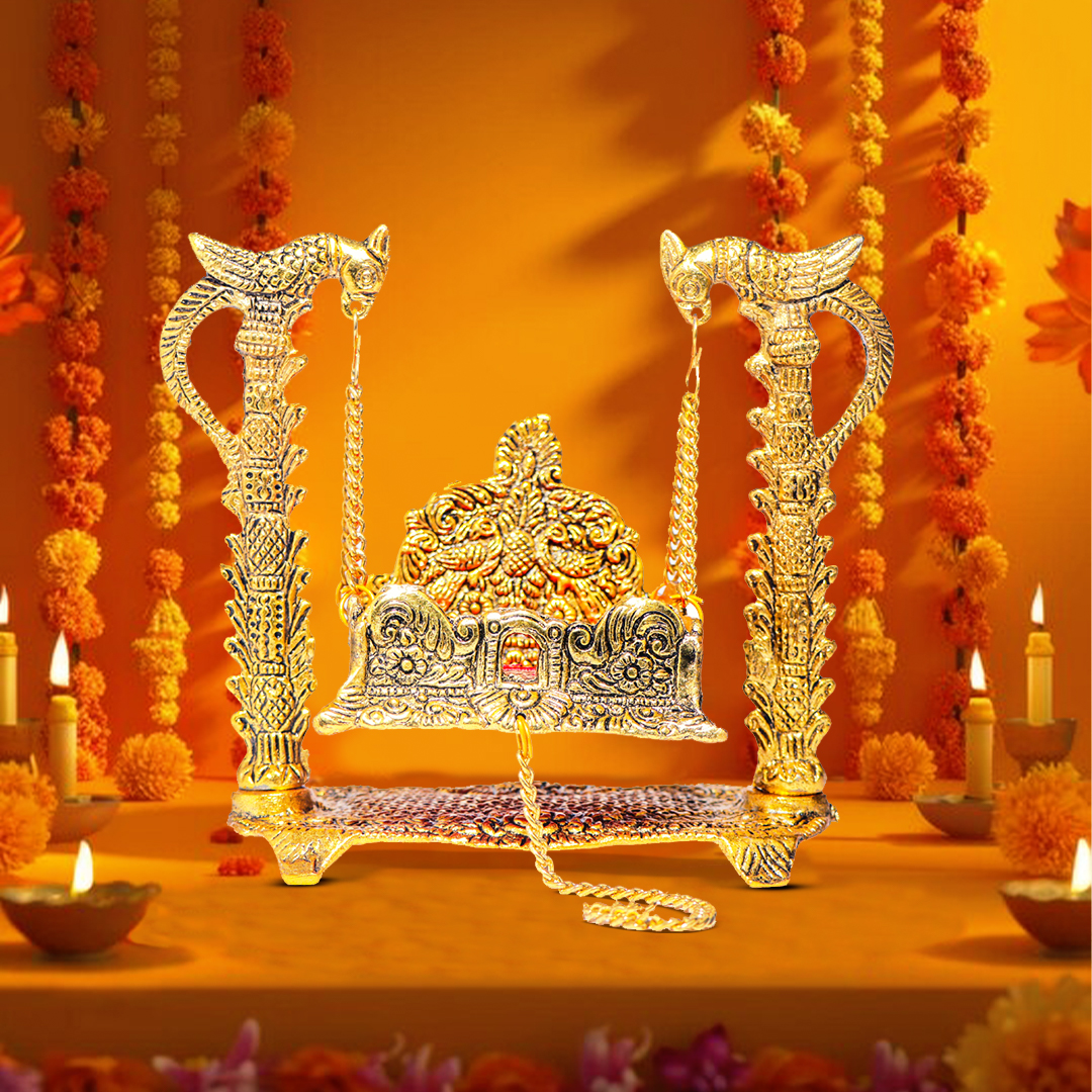 Devnidhii Palna (Jhula) Parrot Figurines in Gold Polish
