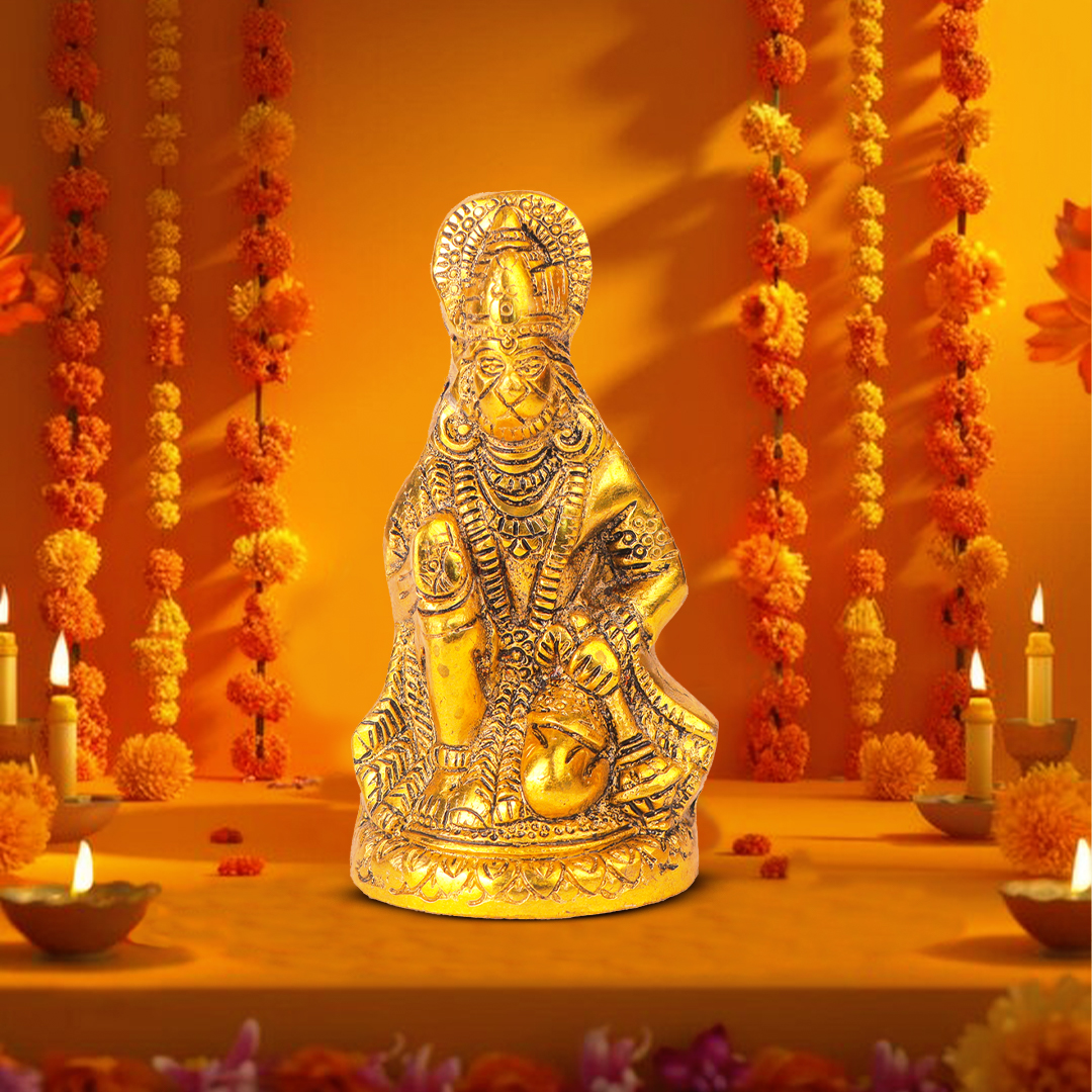 Devnidhii Hanuman Ji Idol in Ashirwad Mudra in Gold Polish