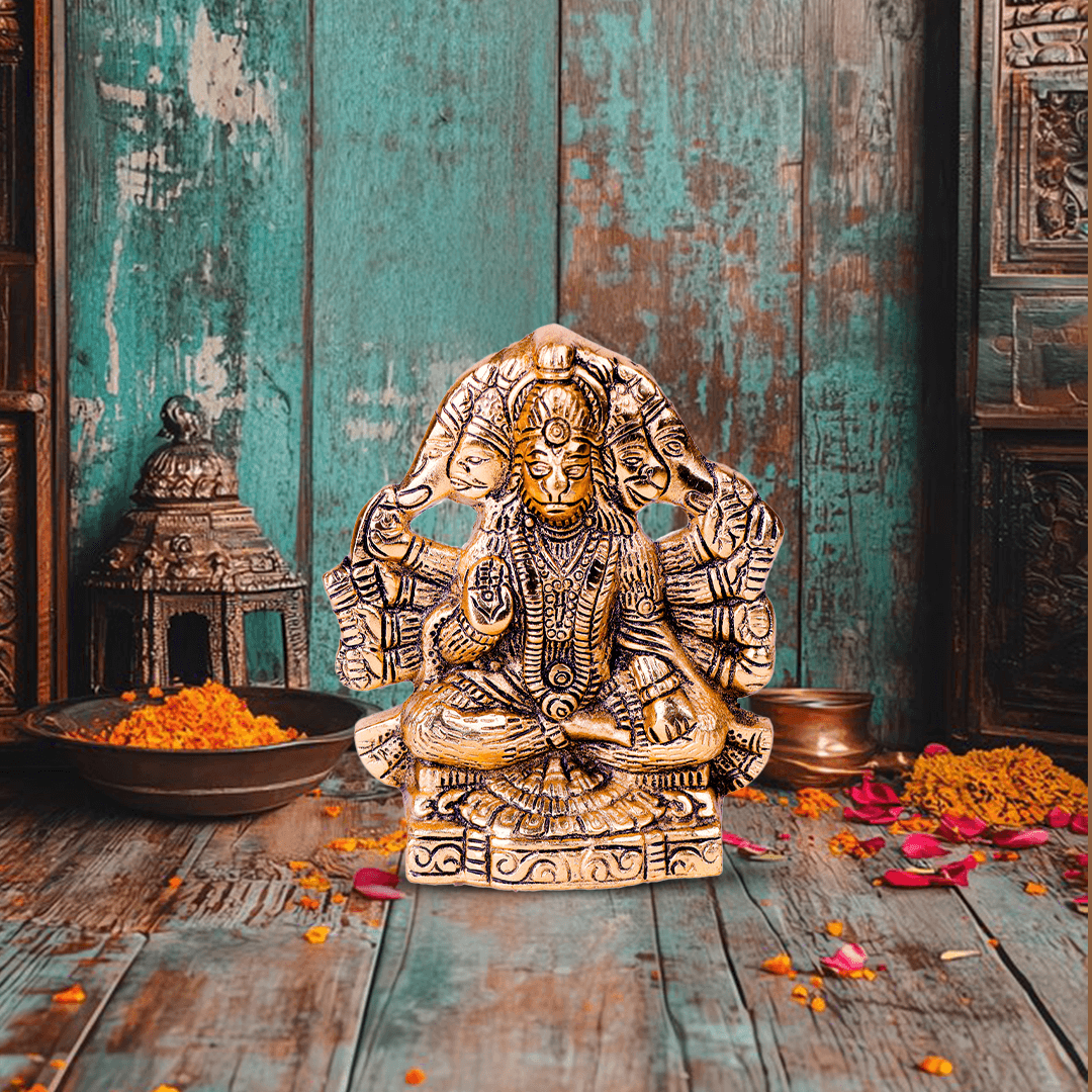Devnidhii Hanuman Ji Panchmukhi Wall Hanging in Gold Polish