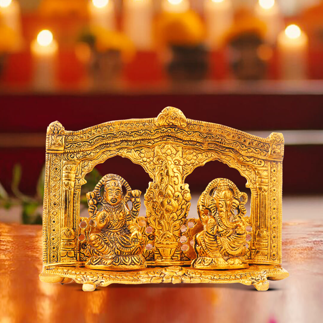 Devnidhii Laxmi,Ganesh Idol Mehrab Design in Gold Polish