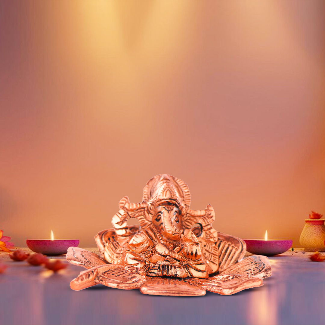 Devnidhii Ganesh Ji Idol on Flower in Gold Polish