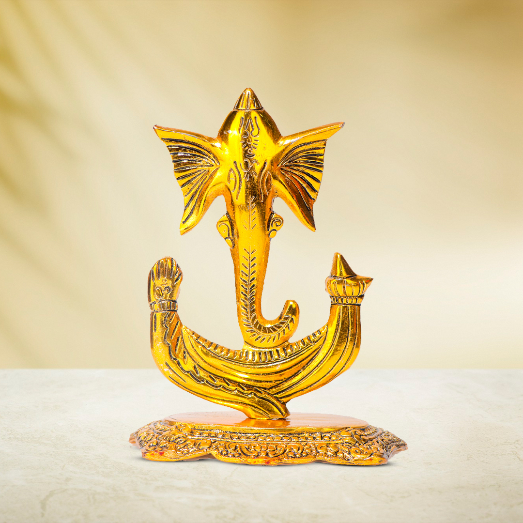 Devnidhii Ganesh Ji Idol Trishul Shape in Gold Polish