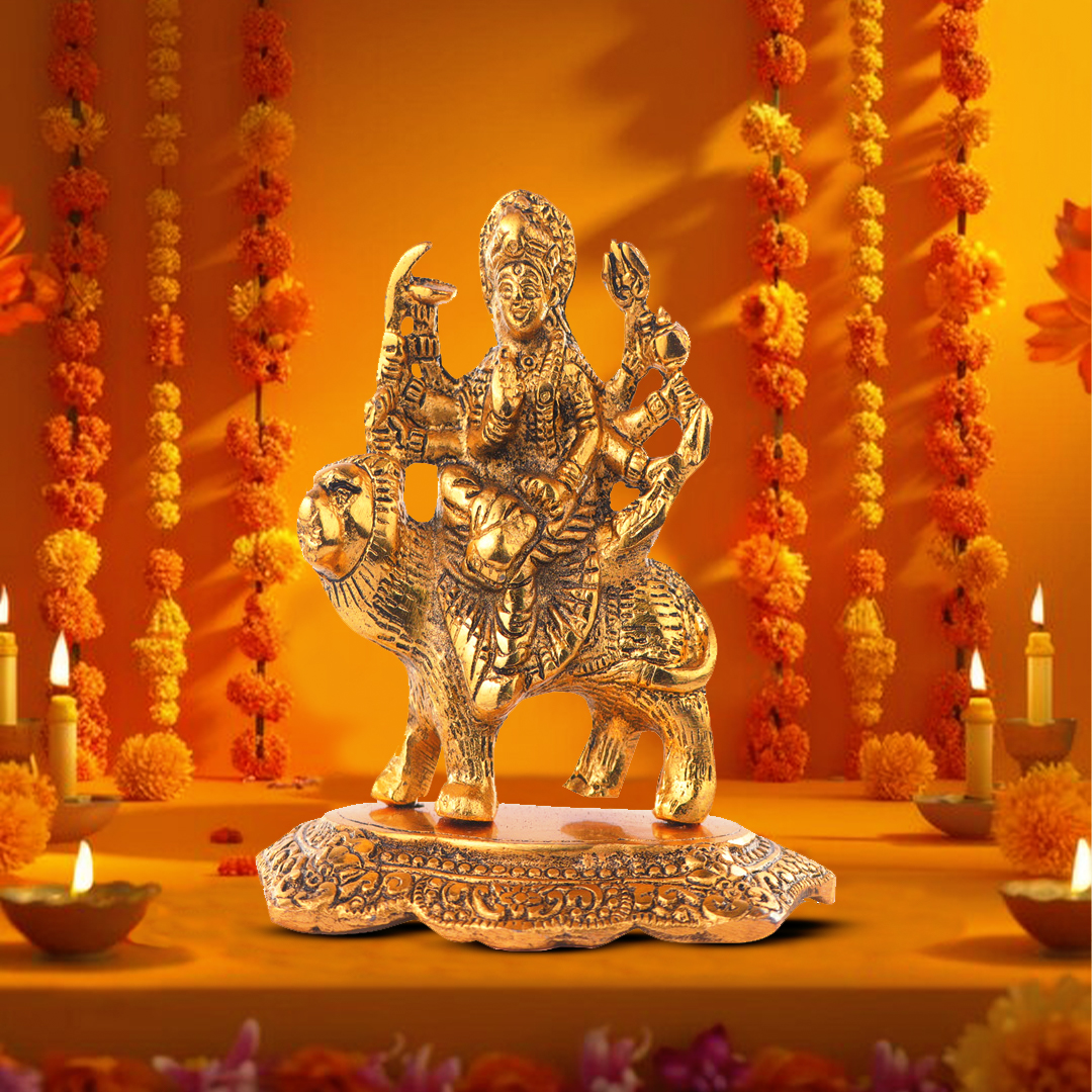 Devnidhii Sherawali Maa Idol in Gold Polish Medium Size