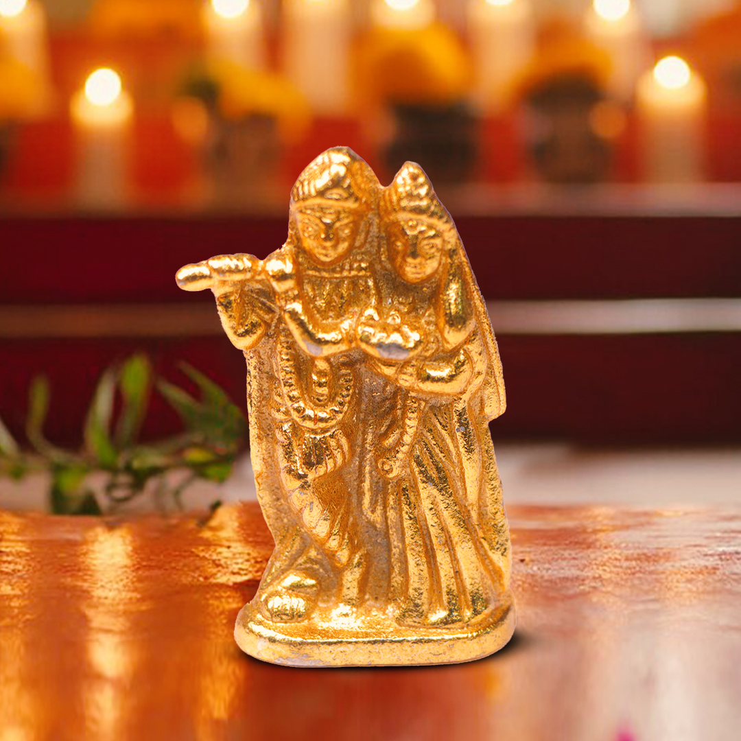 Devnidhii Radha Krishna Idol Basuri Wale in Gold Polish