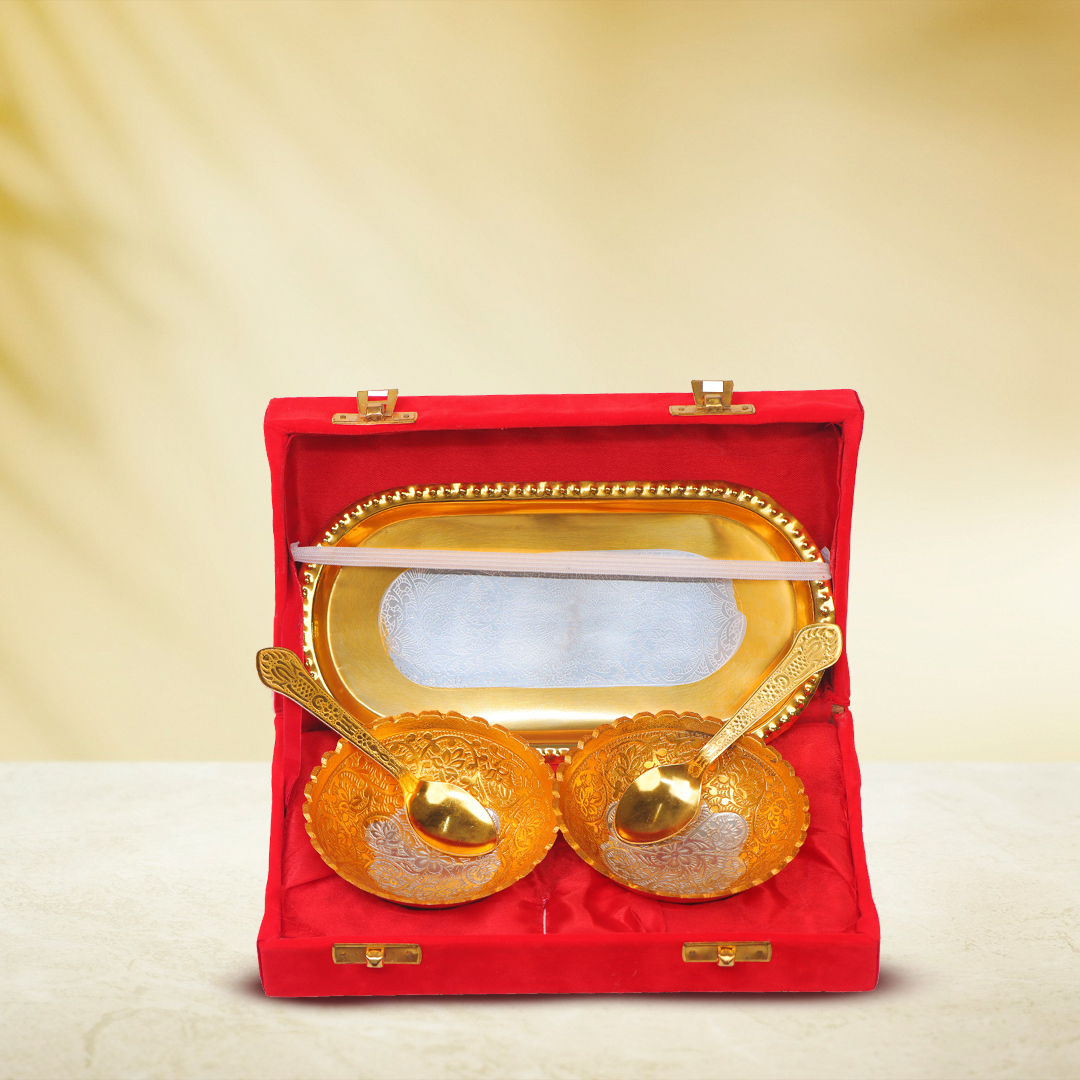 Devnidhii Bowl Gold Silver Plated with Plate Double