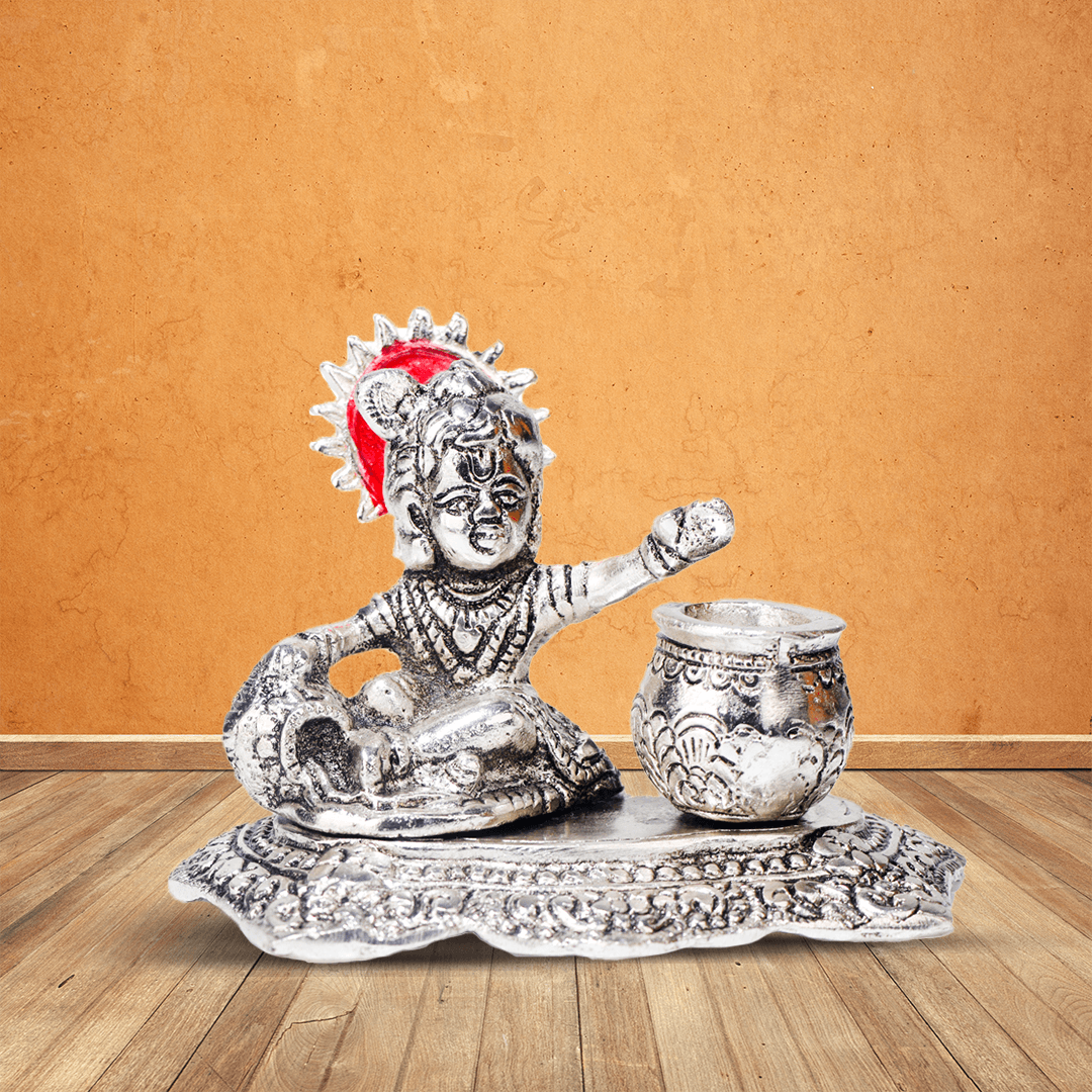 Devnidhii Laddu Gopal Silver Plated with Maakhan Matka