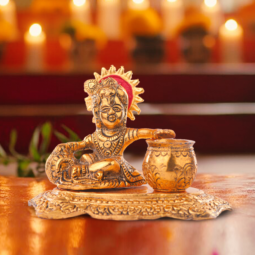 Devnidhii Laddu Gopal with Maakhan Matka in Gold Polish