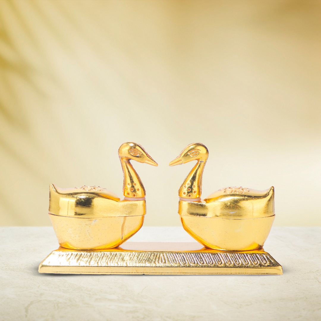 Devnidhii Kumkum/ Sindoor Box Double Swan Dibbi in Gold Polish