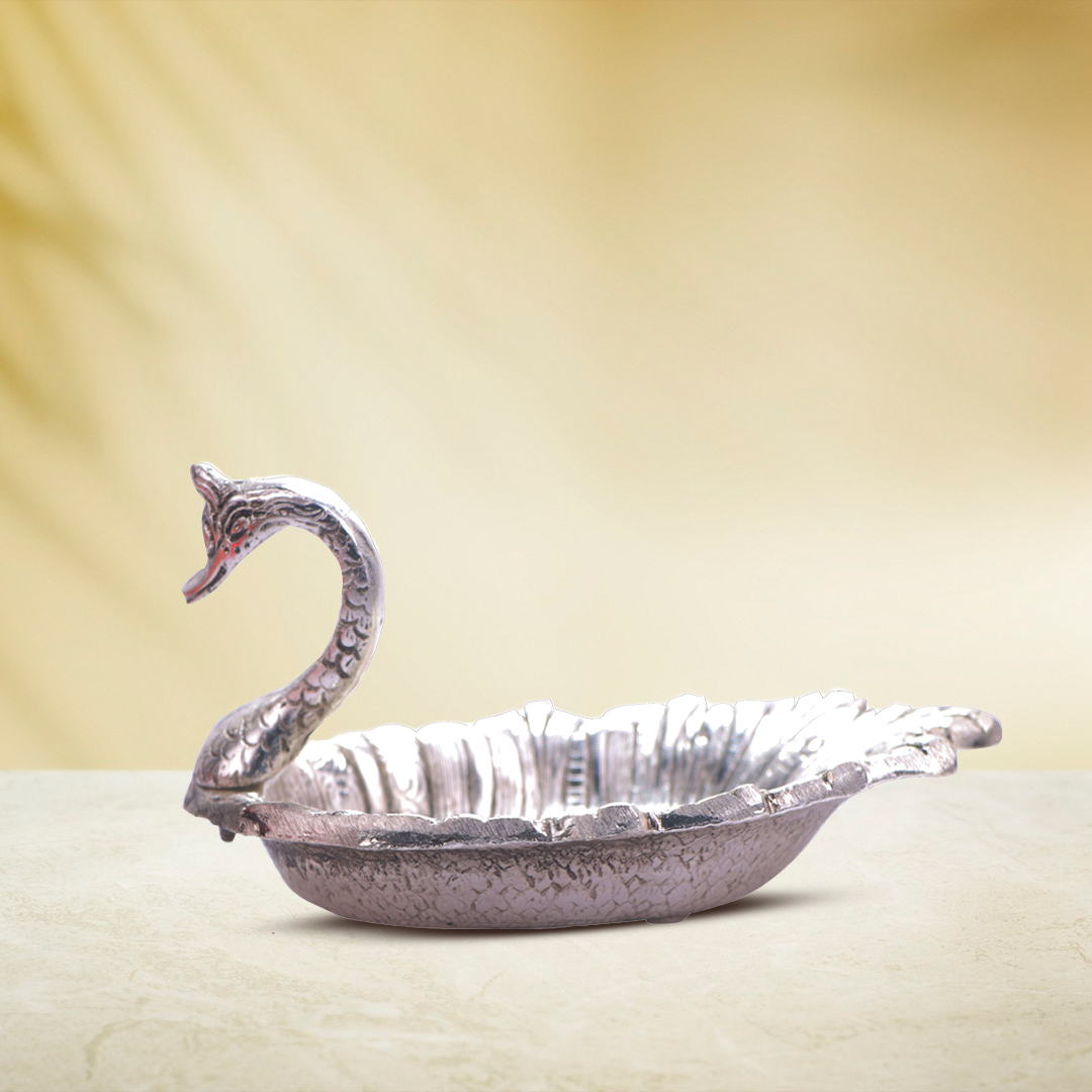 Devnidhii Glass Tray Silver Plated Duck Beautifully Crafted