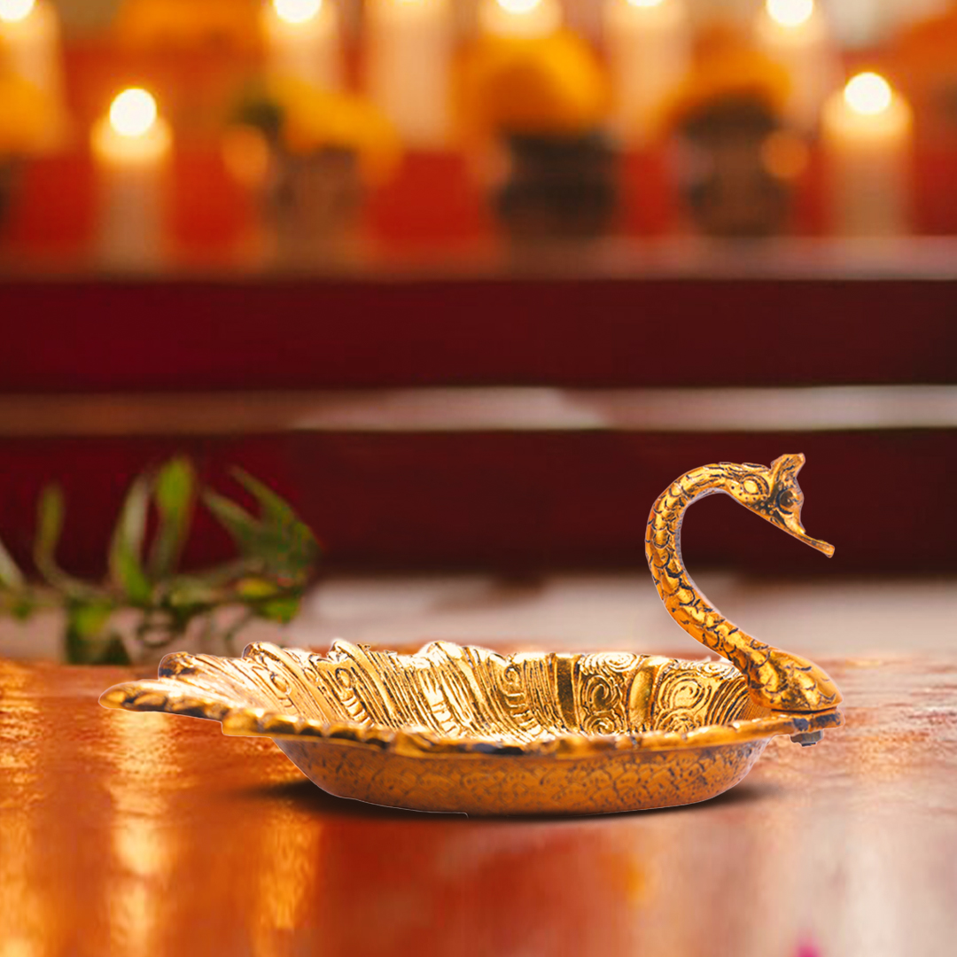 Devnidhii Glass Tray Gold Polish Duck Beautifully Crafted