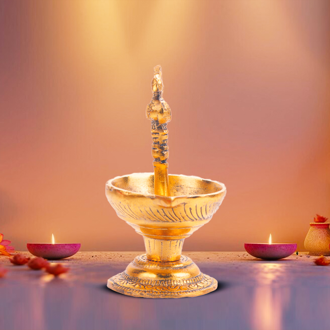 Devnidhii Diya Peacock Handle in Gold Polish