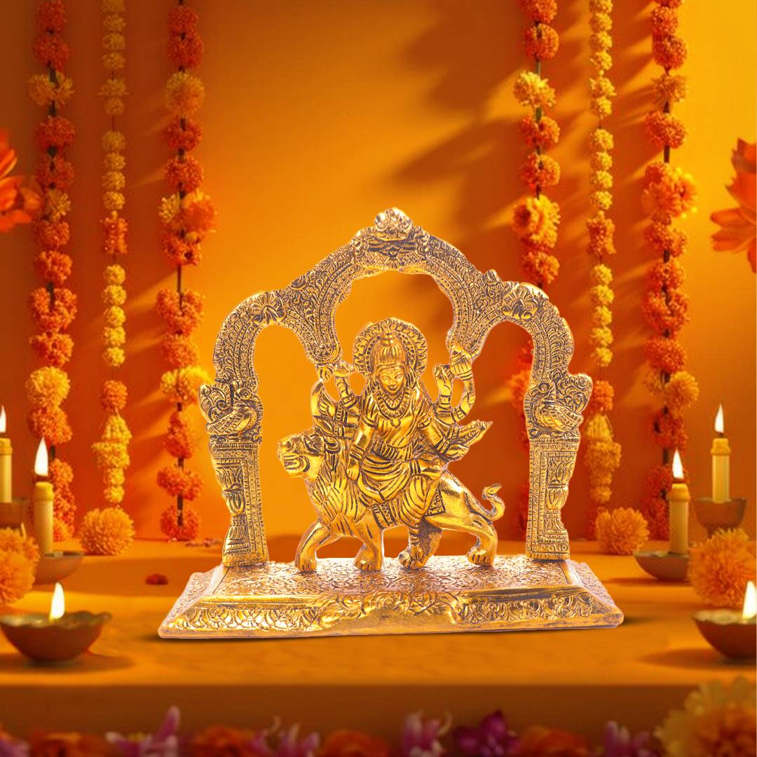 Devnidhii Sherawali Maa Idol Darbar in Gold Polish