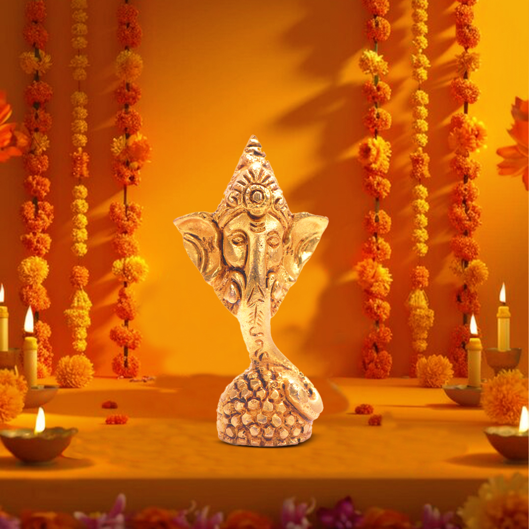 Devnidhii Ganesh Ji Brass Idol Finely Crafted Head