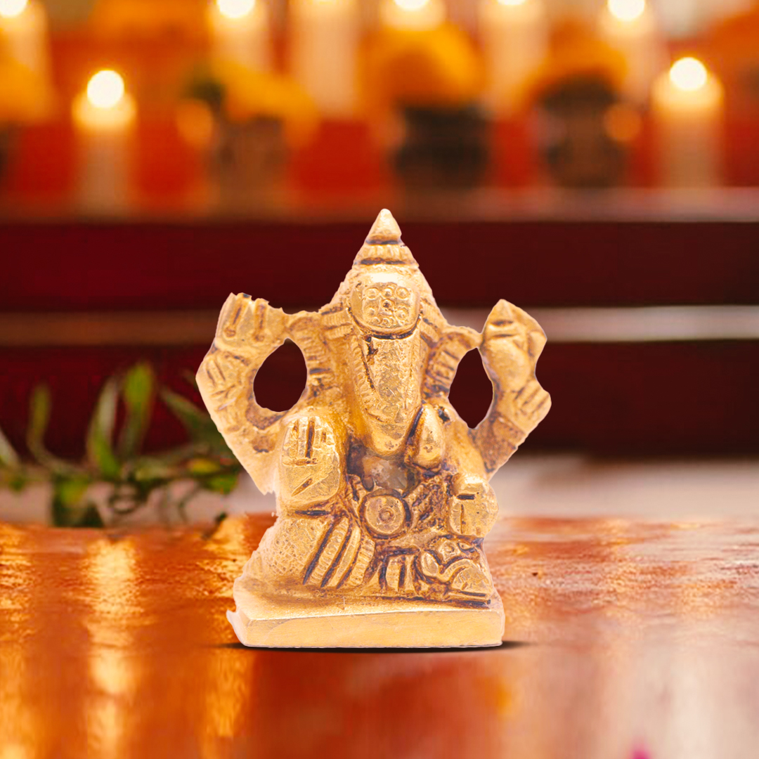 Devnidhii Ganesh Ji Brass Idol On Round Platform With Mukut