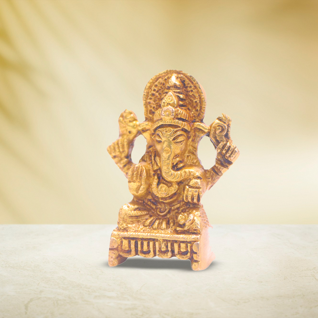 Devnidhii Ganesh Ji Brass Idol On Square Chowki Small Size