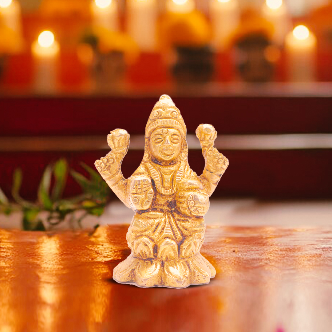 Devnidhii Laxmi Ji Brass Idol On Lotus Small Size