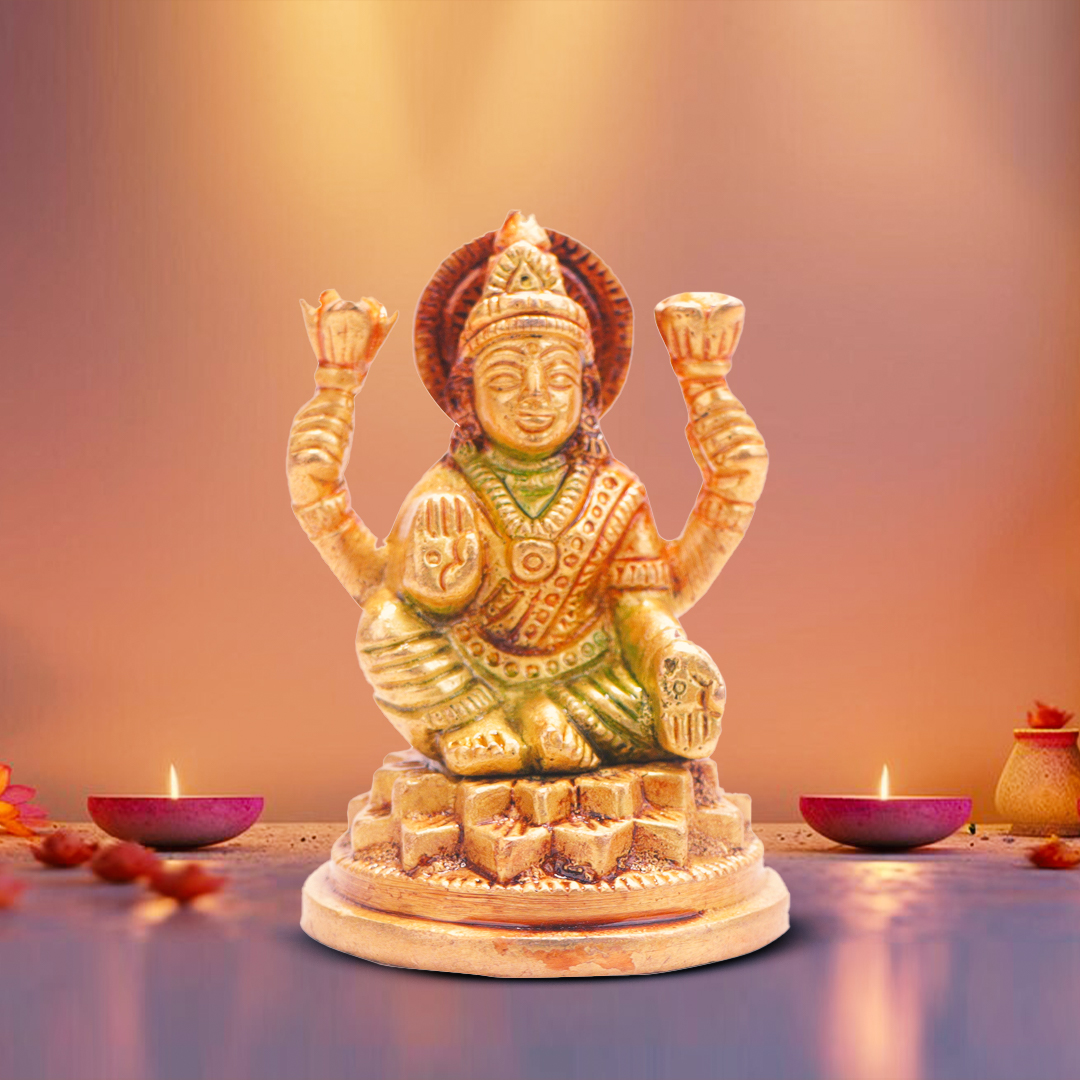 Devnidhii Laxmi Ji Brass Idol Multicoloured On Lotus