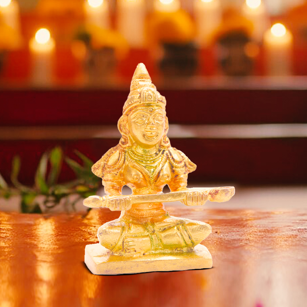 Devnidhii Saraswati Ji Brass Idol Multi Coloured