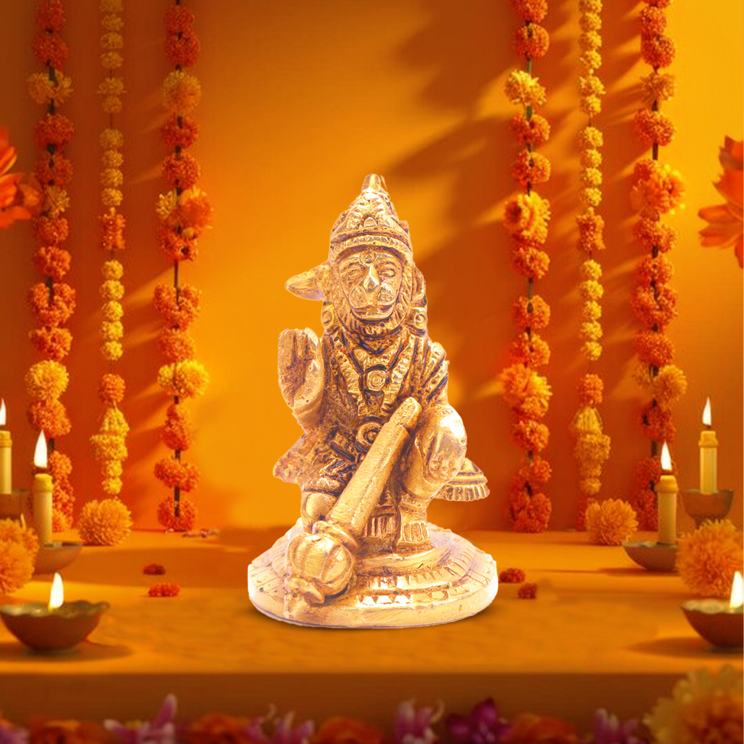 Devnidhii Hanuman Ji Brass Idol On Round Chowki