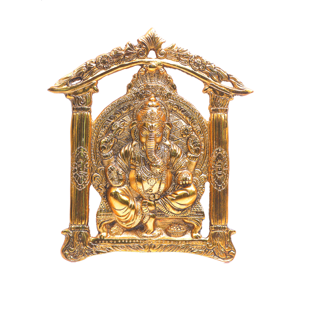 Devnidhii Ganesh Mandir Wall Hanging in Gold Polish