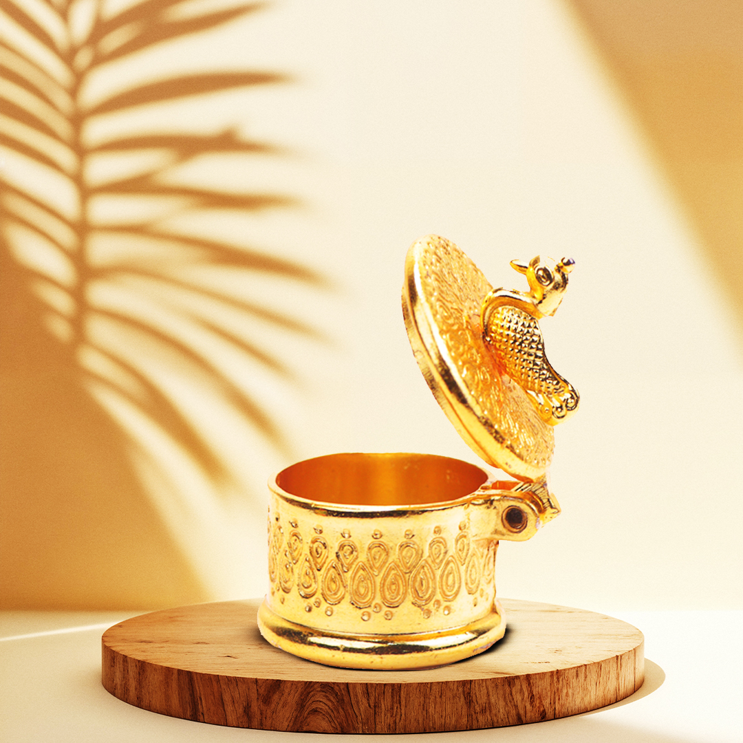 Devnidhii Kumkum/ Sindoor Box Single Round Dibbi in Gold Polish