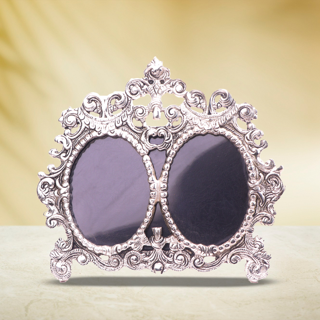 Devnidhii Photo Frame (Double) Silver Plated Oval Shape