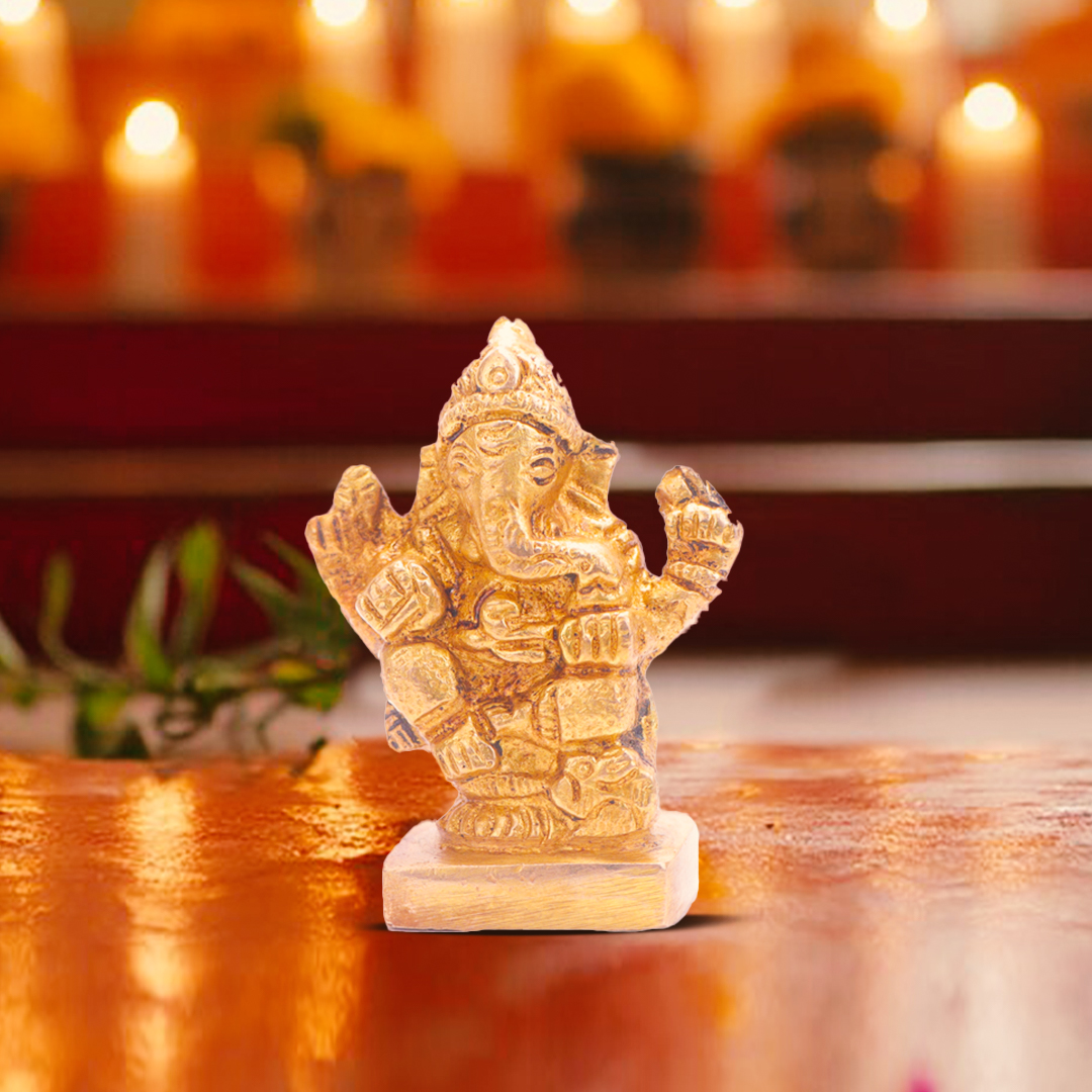Devnidhii Ganesh Ji Brass Idol Small On Chowki Unique Design