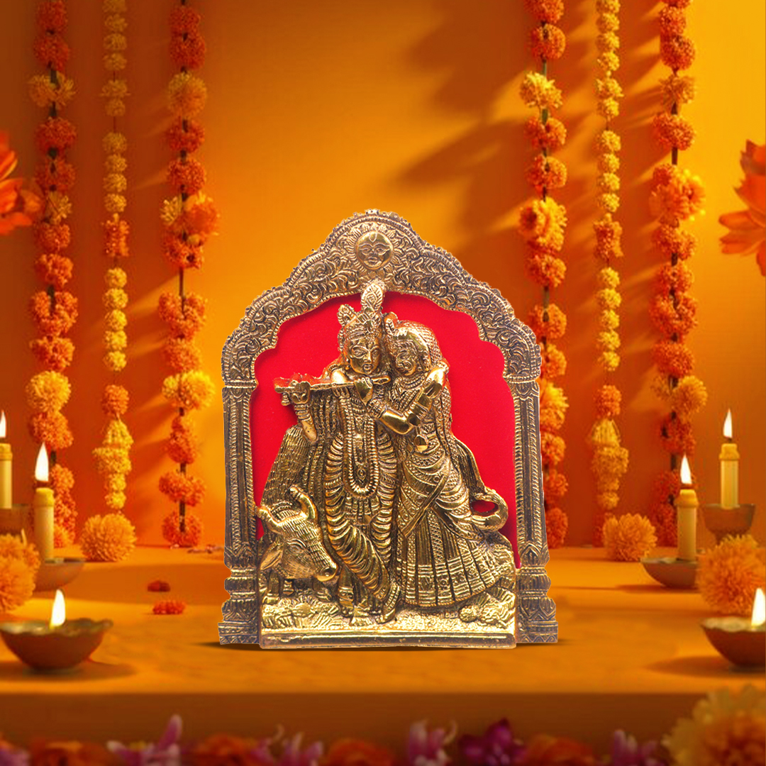 Devnidhii Radha Krishna Wall Hanging in Gold Polish