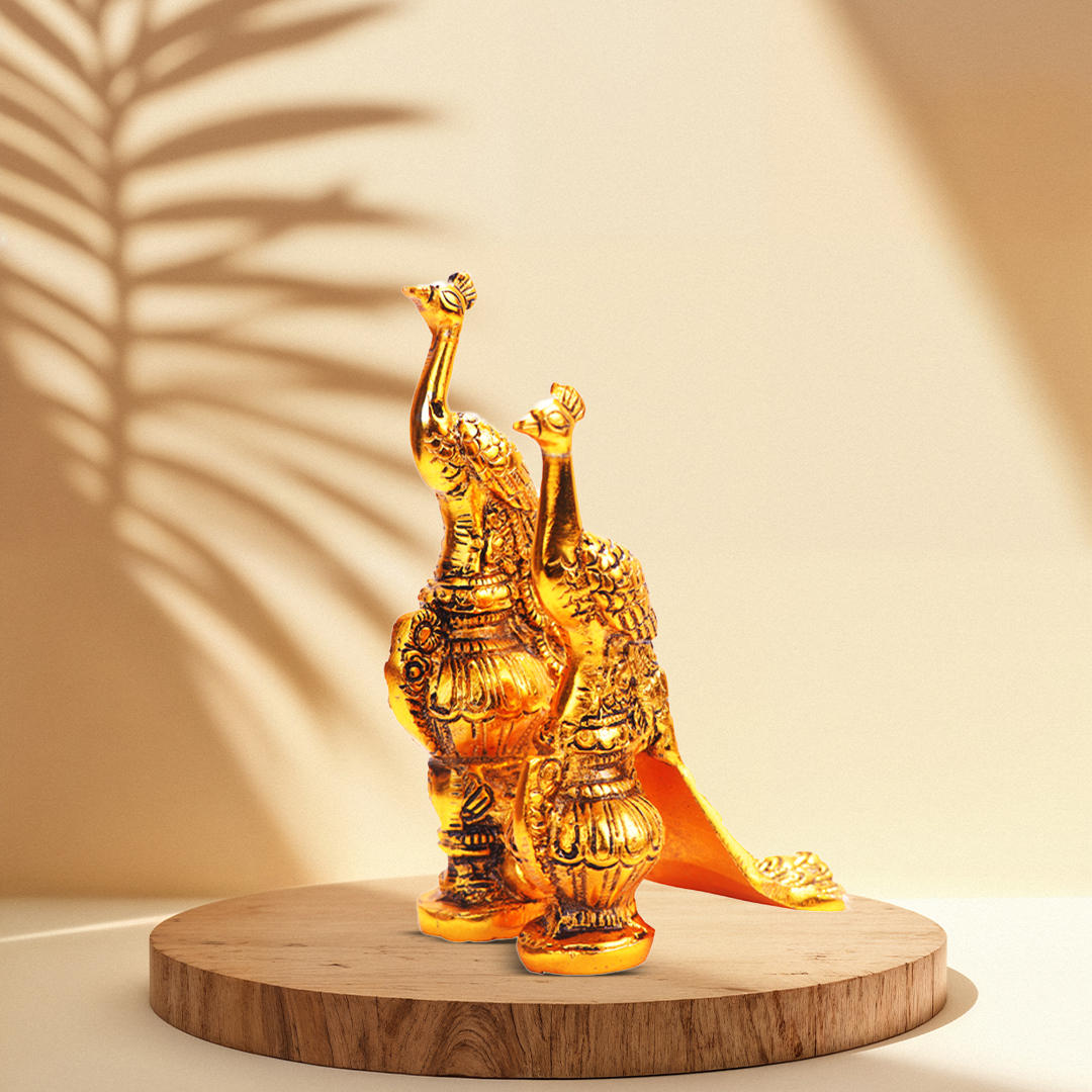 Devnidhii Kissing Peacock in Gold Polish Vastu/ Fengshui