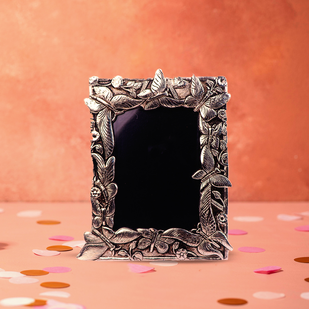 Devnidhii Photo Frame Silver Place with Butterfly Figurines
