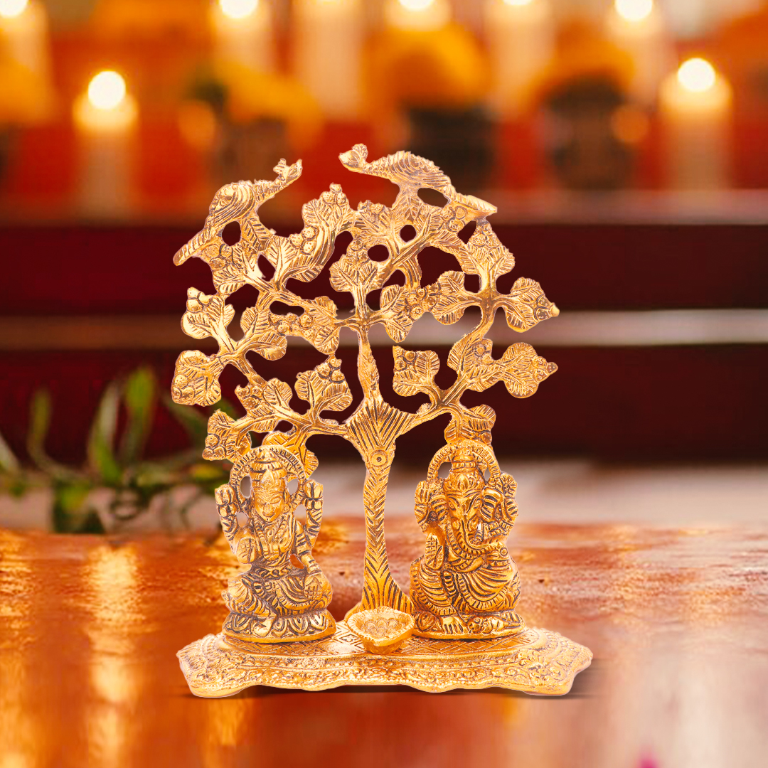 Devnidhii Diya Laxmi Ganesh Under Wishing Tree in Gold Polish