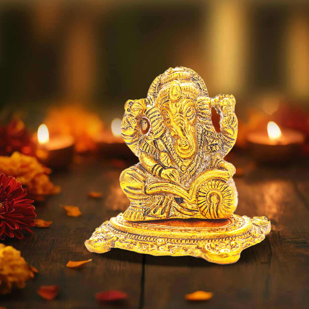 Devnidhii Ganesh in Writing Mudra in Gold Polish