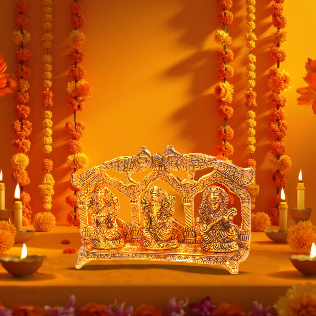 Devnidhii Laxmi Ganesh Saraswati Idol in Gold Polish