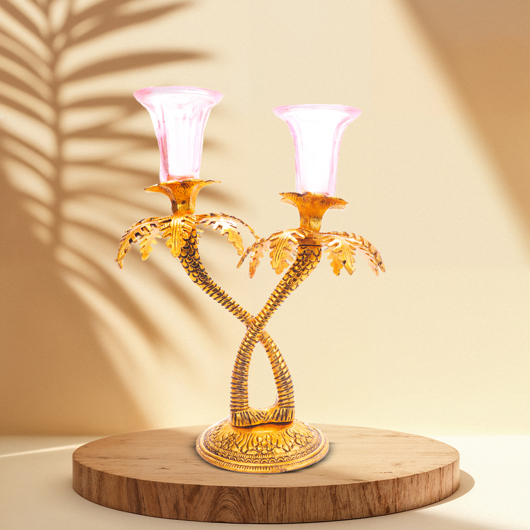 Devnidhii  Candle Stand Double in Gold Polish