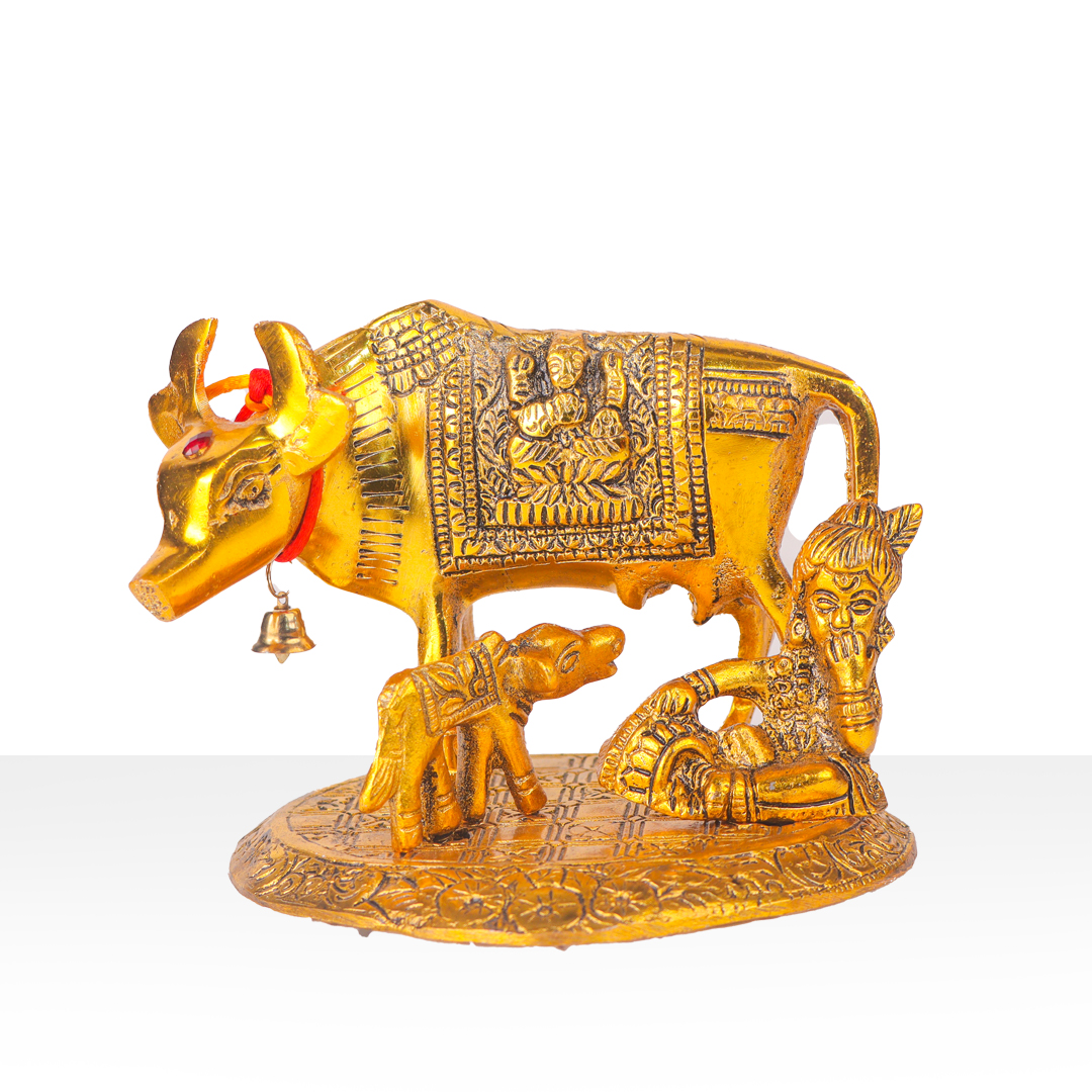 Devnidhii Kamdhenu Maa Idol With Laddu Gopal in Gold Polish Medium Size