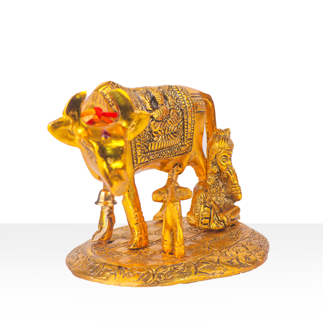 Devnidhii Kamdhenu Maa Idol With Laddu Gopal in Gold Polish Medium Size