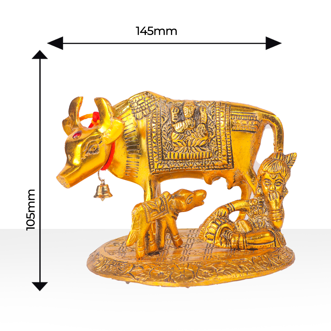 Devnidhii Kamdhenu Maa Idol With Laddu Gopal in Gold Polish Medium Size