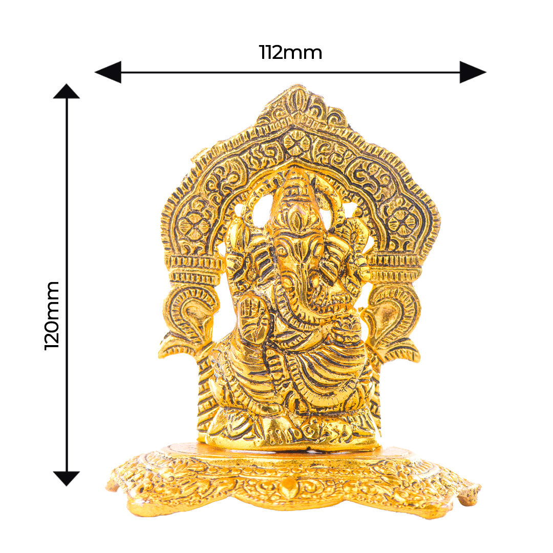 Devnidhii Ganesh Ji on Chowki (Mehrab Design) in Gold Polish