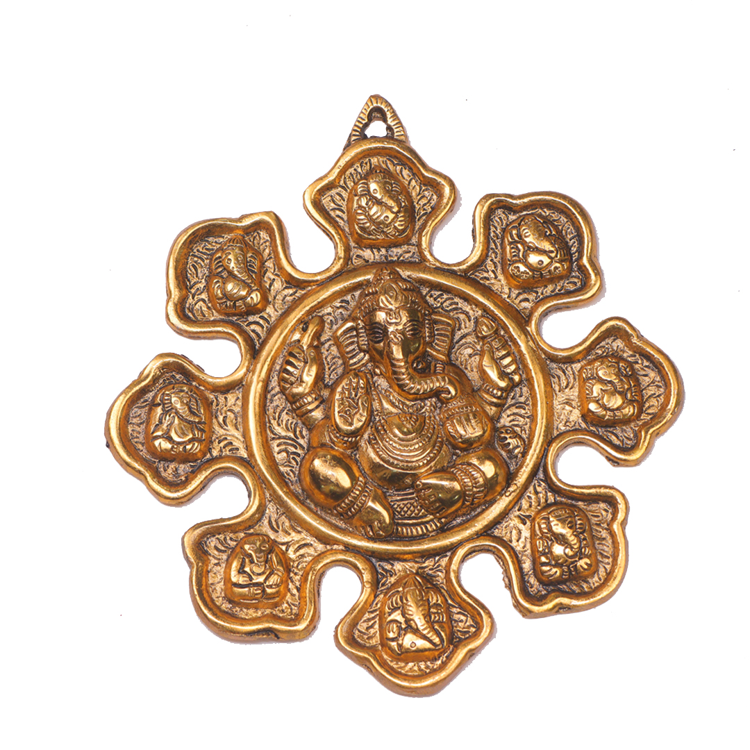 Devnidhii Asthmukhi Ganesh Wall Hanging in Gold Polish