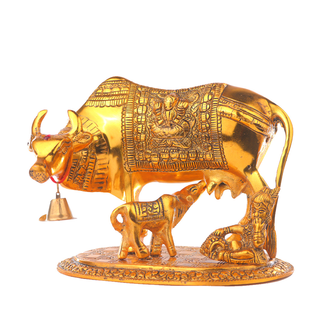 Devnidhii Kamdhenu Maa Gold Polish Idol with Laddu Gopal Large Size