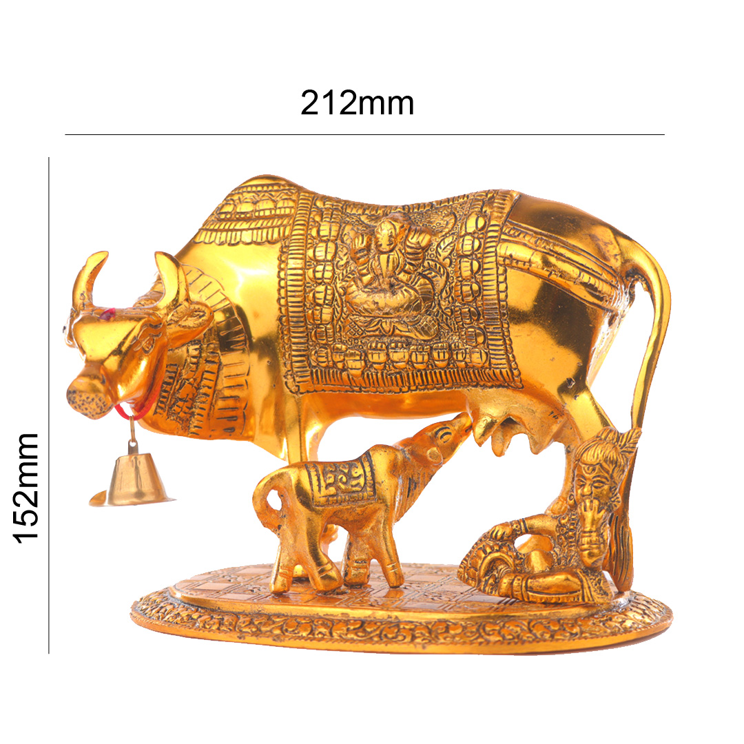 Devnidhii Kamdhenu Maa Gold Polish Idol with Laddu Gopal Large Size